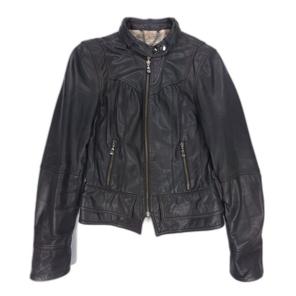 TED BAKER Leather Tailored Biker Jacket Old Money Clean Girl Minimal Moto Black - Picture 1 of 10
